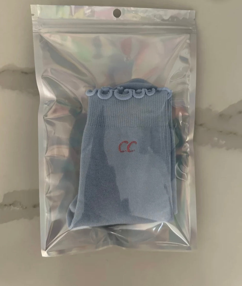 Custom initial embroidered ruffle grip sock