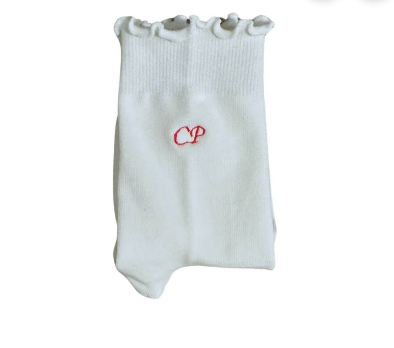Custom initial embroidered ruffle grip sock