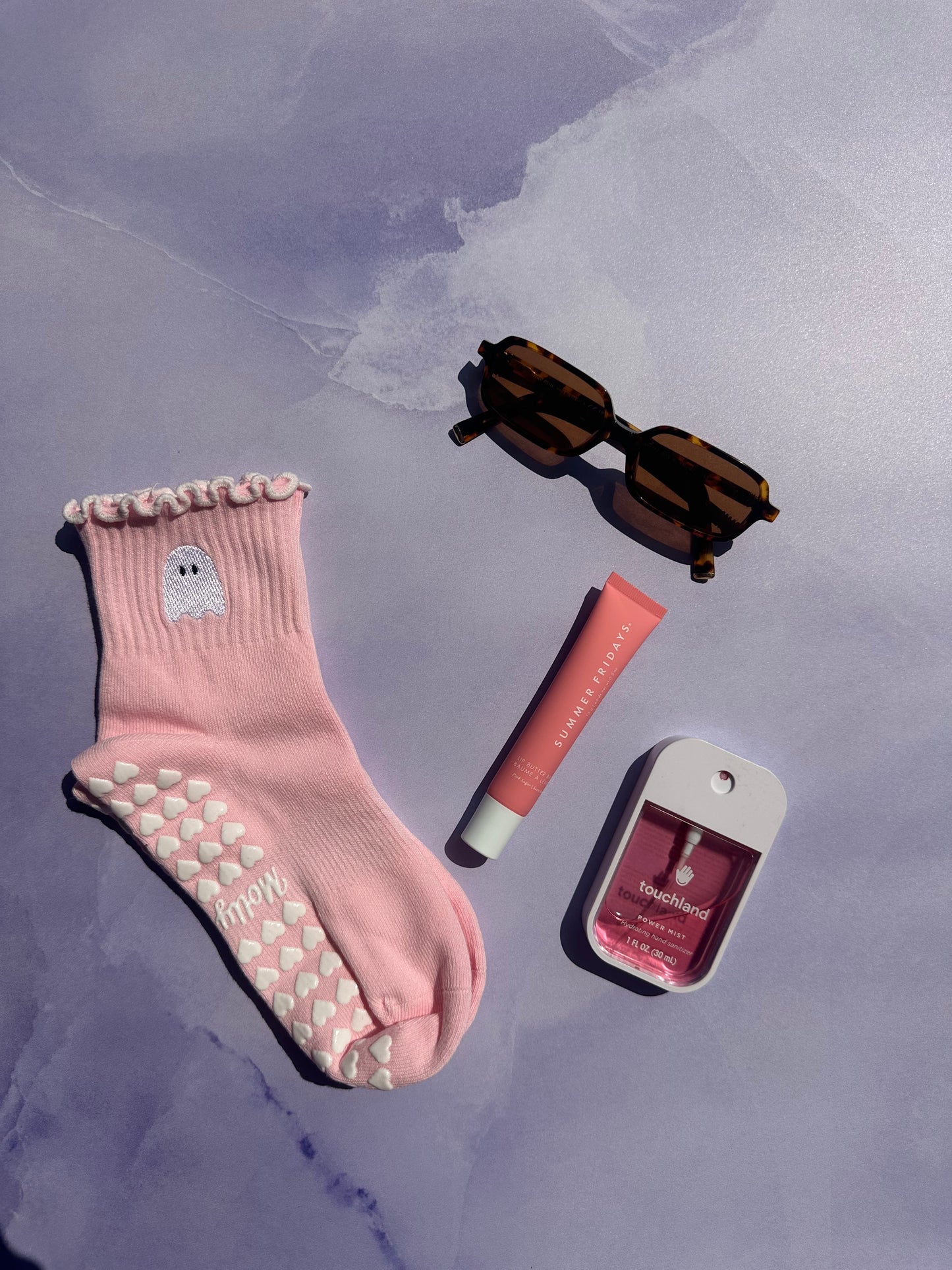 SPOOKY SEASON light pink ghost embroidered grip sock