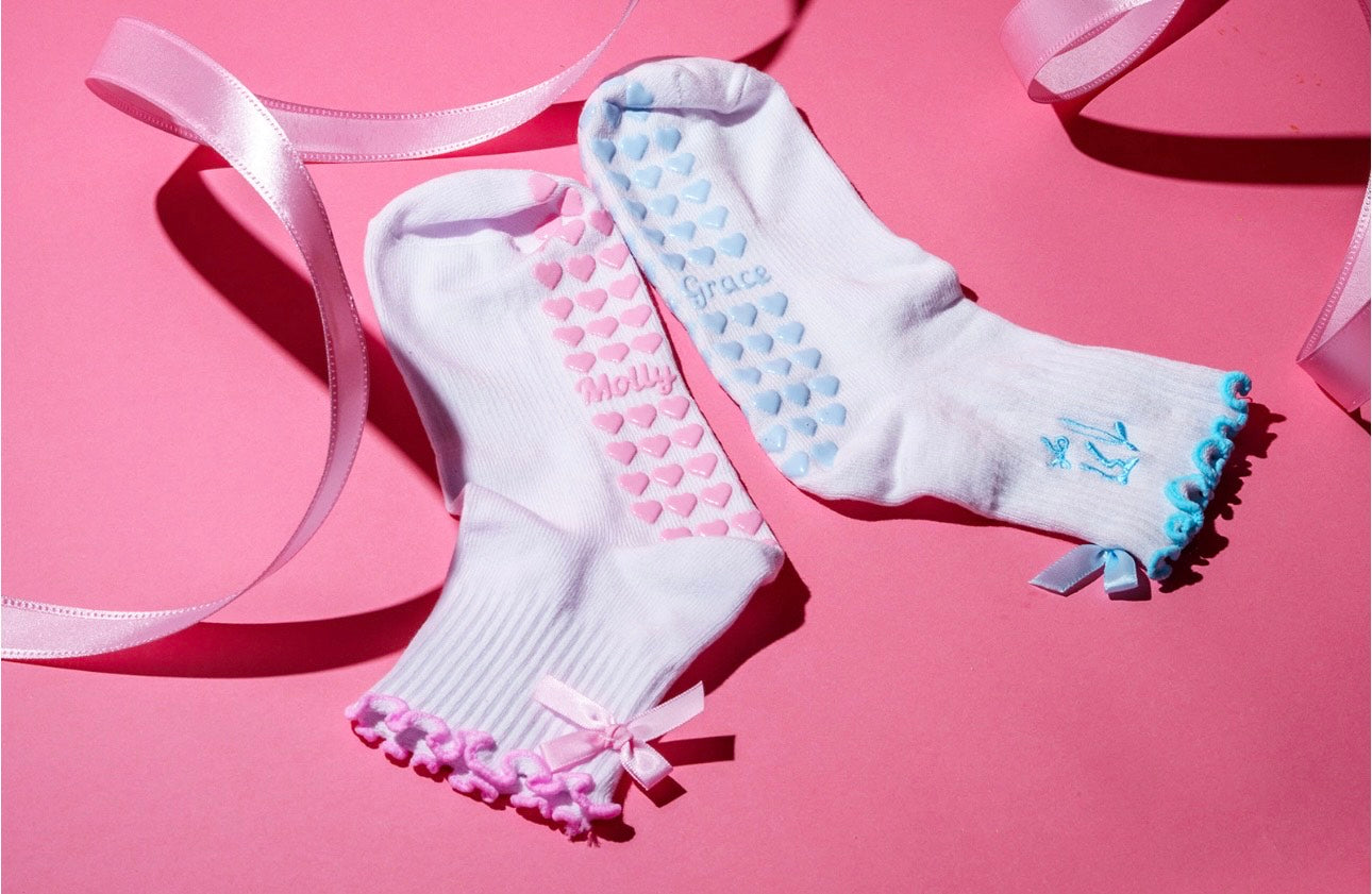 2 PACK: Pink & light blue coquette grip sock