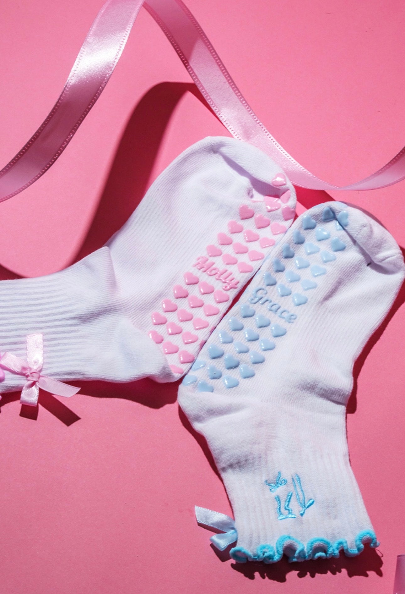 2 PACK: Pink & light blue coquette grip sock