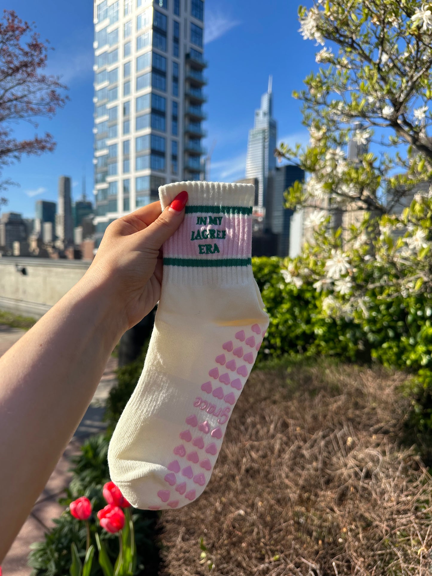 In My Lagree Era retro pink & green grip sock