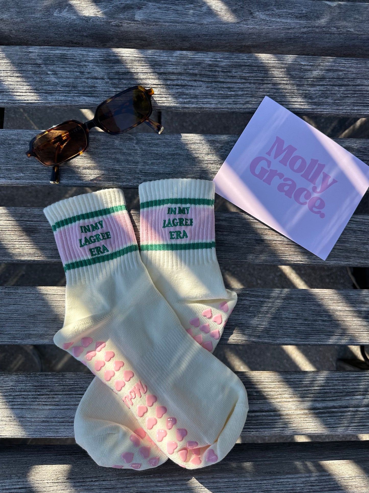 In My Lagree Era retro pink & green grip sock