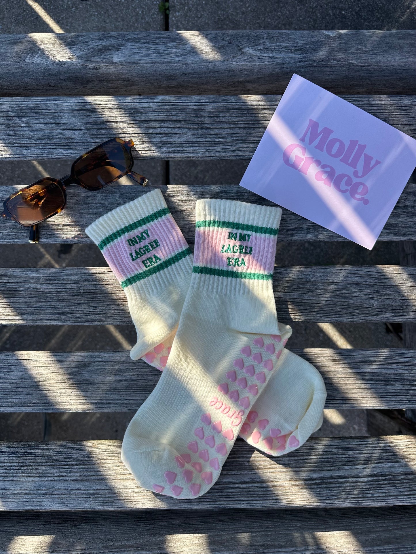 In My Lagree Era retro pink & green grip sock
