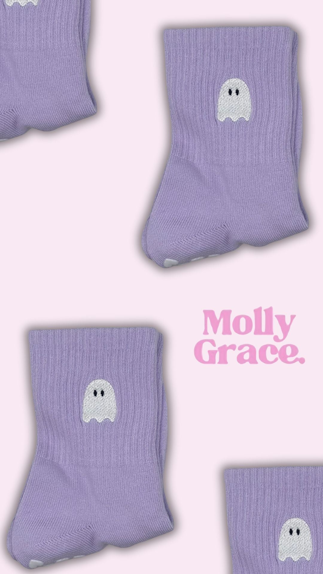 SPOOKY SEASON light purple ghost embroidered grip socks