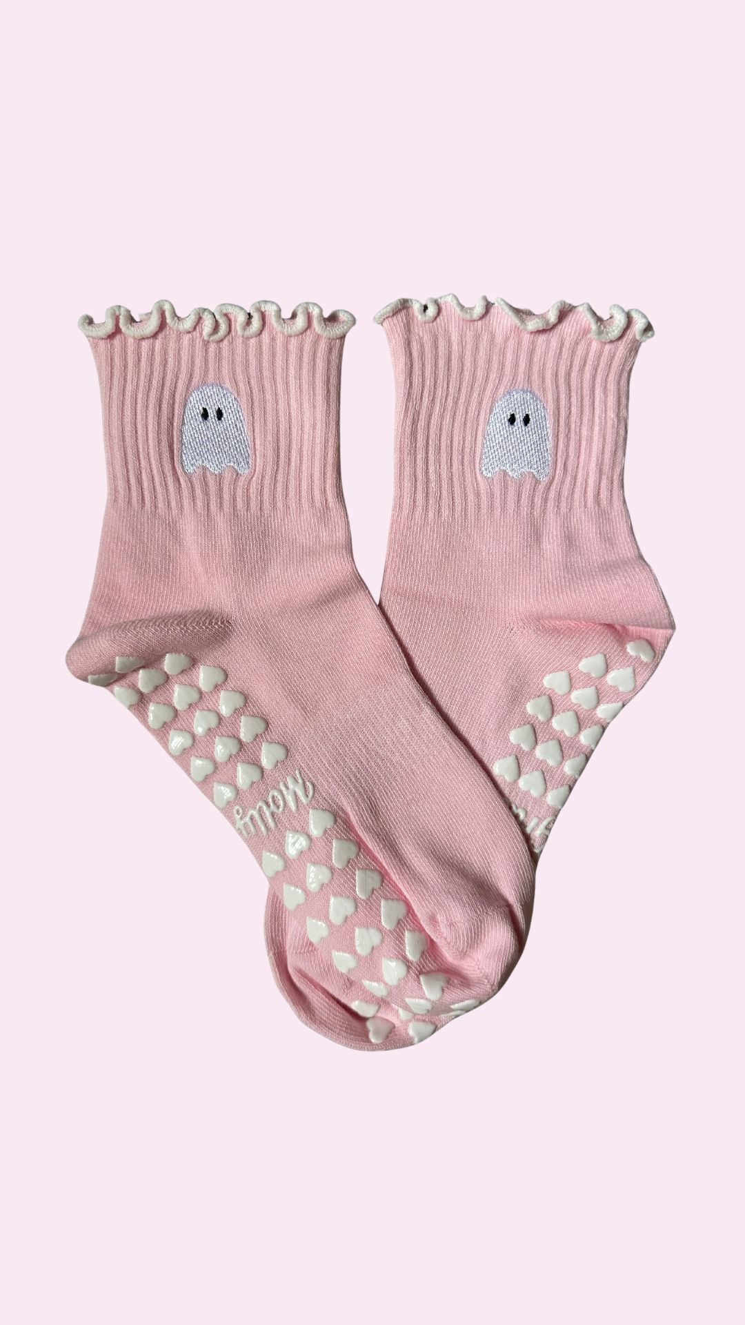 SPOOKY SEASON light pink ghost embroidered grip sock