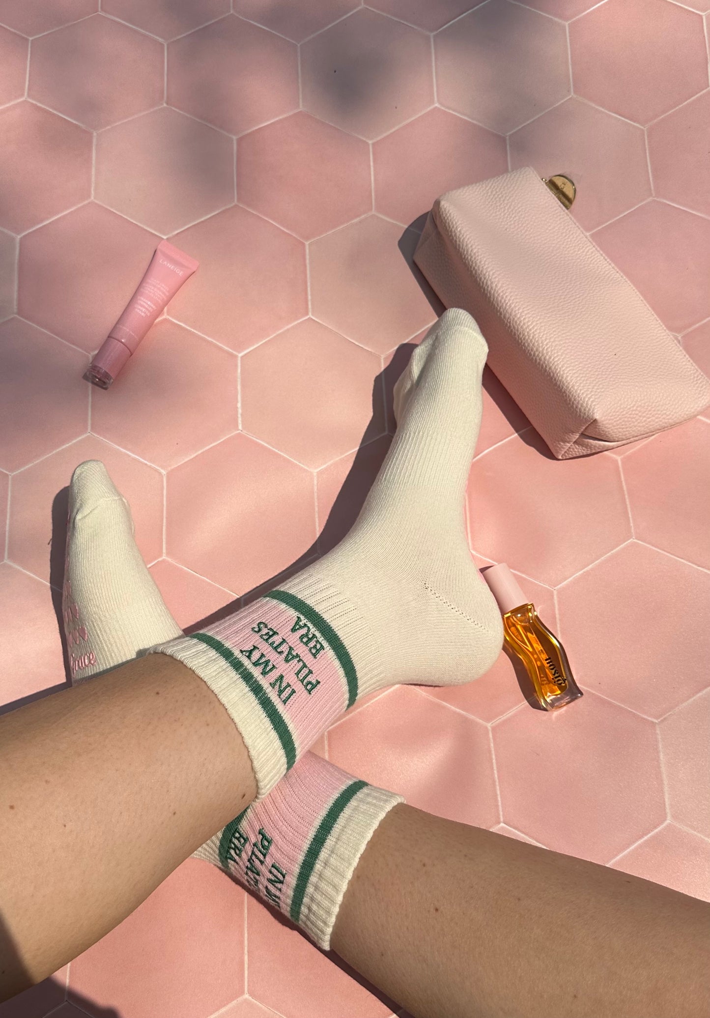 Pink & Green "in my Pilates era" grip socks