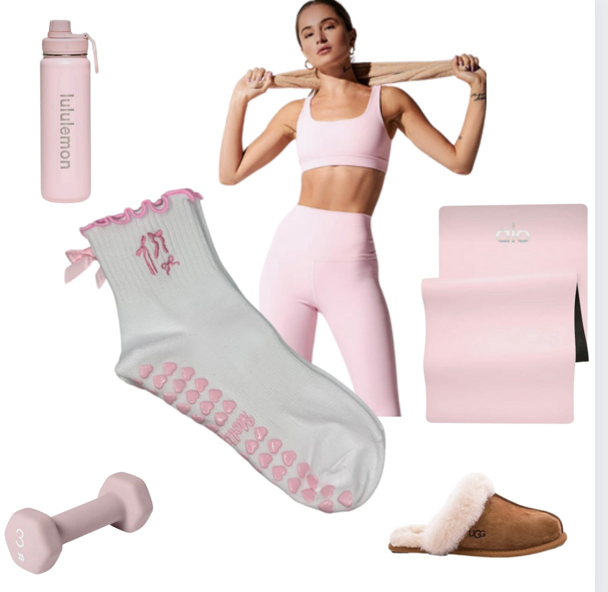 Pink bow coquette grip sock with pink heart grips