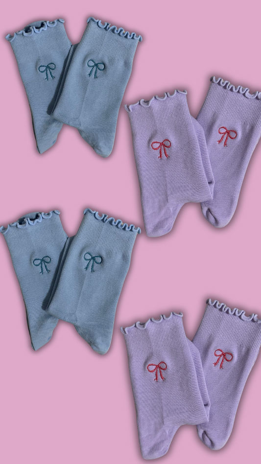 Custom Embordered Bow grip socks for Pilates, Yoga, Lagree or Barre