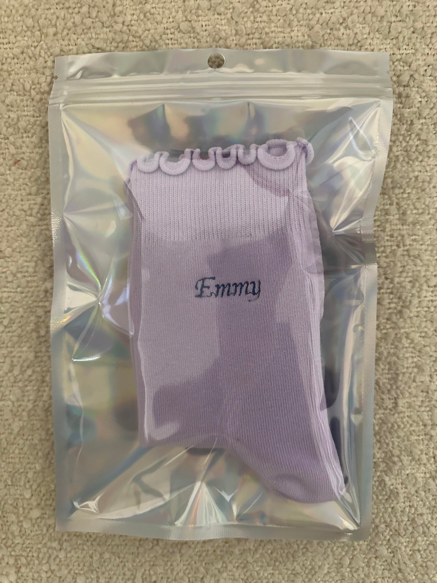 Custom initials embordered grip sock for Pilates, Barre, Yoga or Lagree